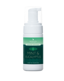 Mint and eucalyptus hand foam sanitiser bottle with scented label, effective alcohol-free cleaning.